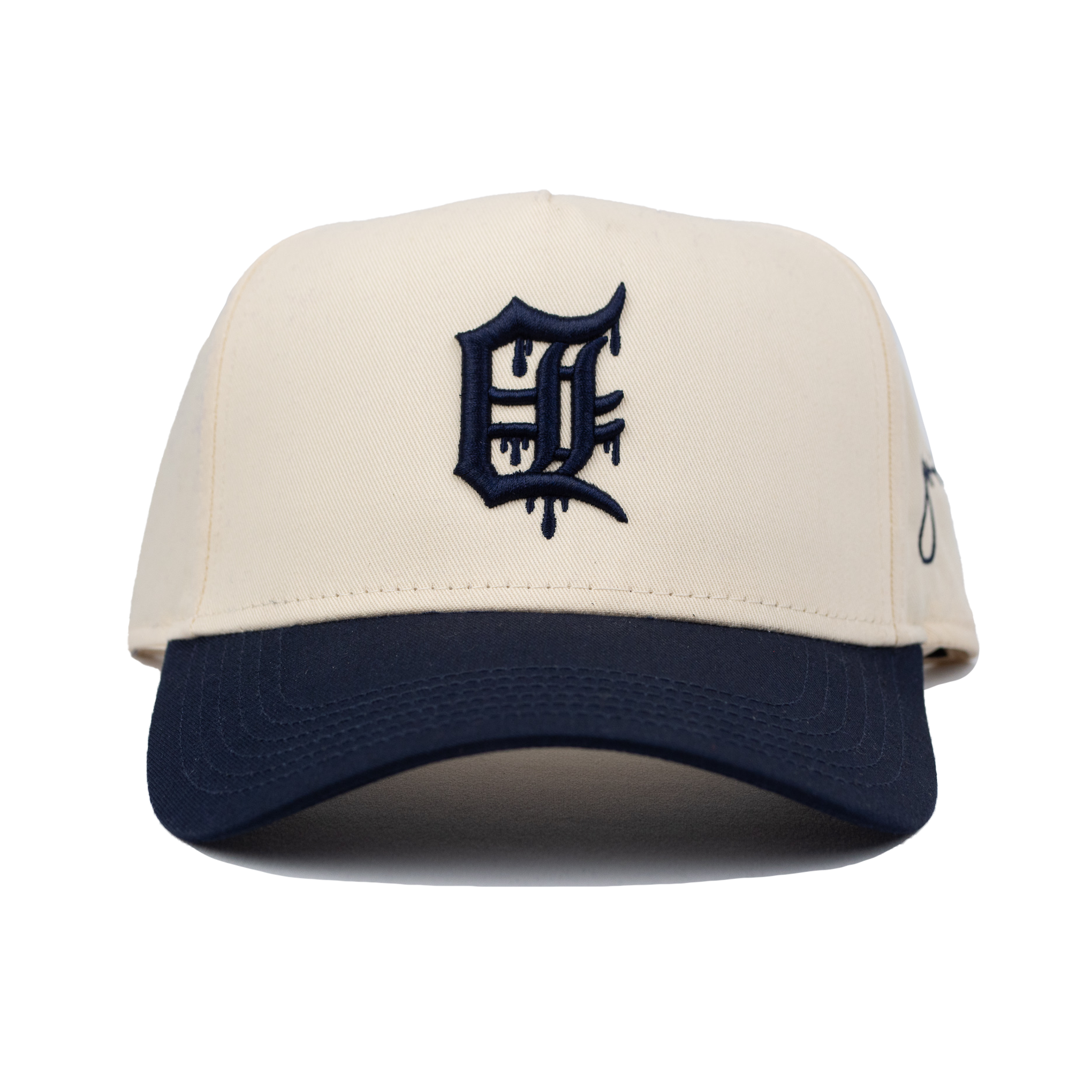 Detroit Dripping Snapback Hat (CREAM/NAVY BLUE)